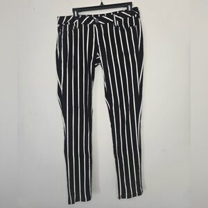 Degree Black White Striped Pants Skinny Stretch Mid Rise Career Chic